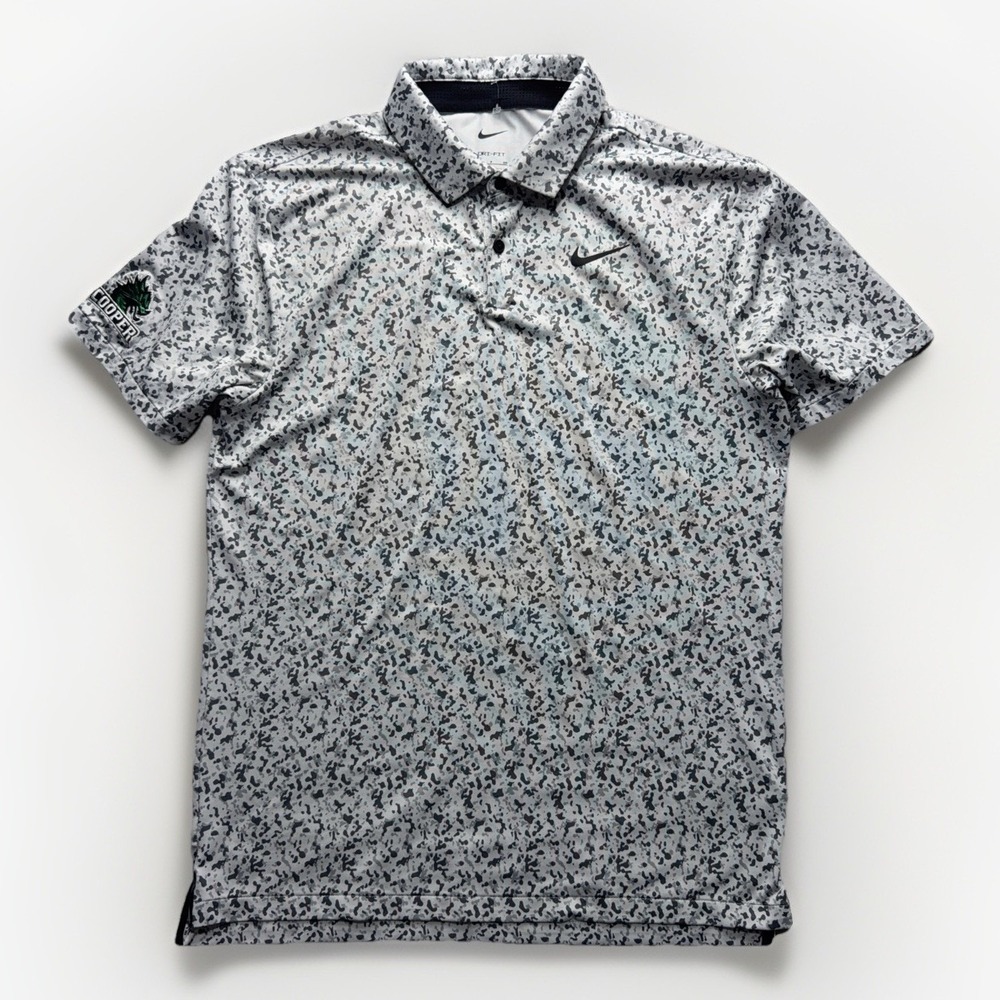 Nike Polo Shirt Mens Size Small Gray Camo Cooper Swoosh Golf Casual Short Sleeve